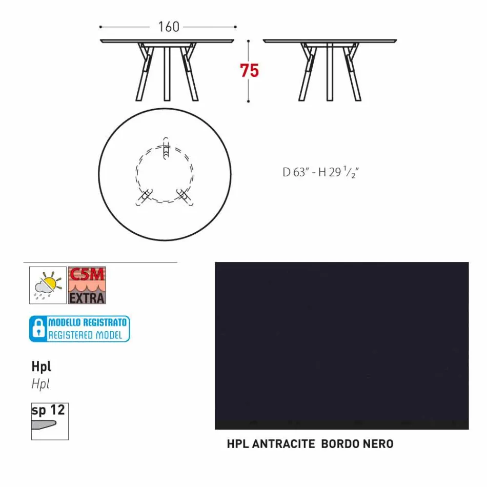 Varaschin Enlaces Mesa redonda diseño moderno jardín, H 75 cm viadurini