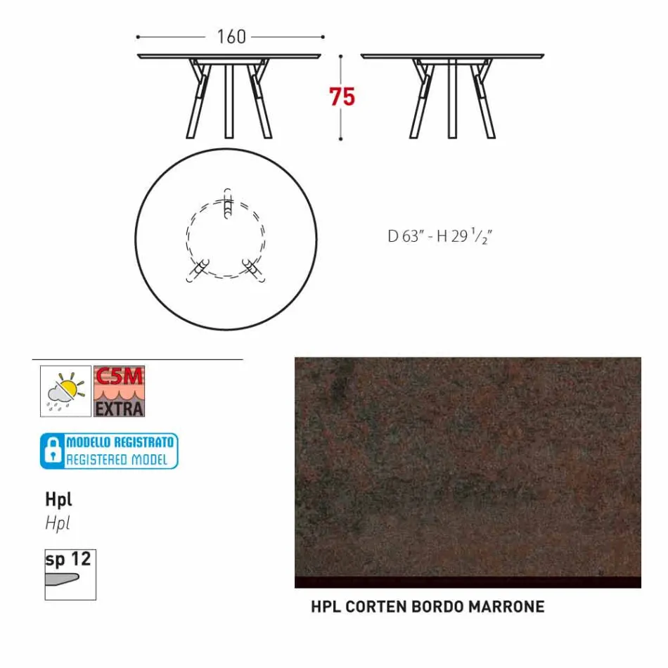 Varaschin Enlaces Mesa redonda diseño moderno jardín, H 75 cm viadurini