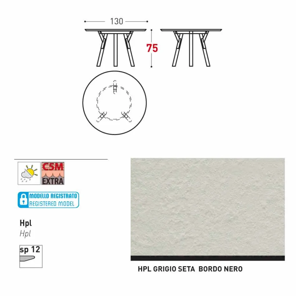 Varaschin Enlaces Mesa redonda diseño moderno jardín, H 75 cm viadurini