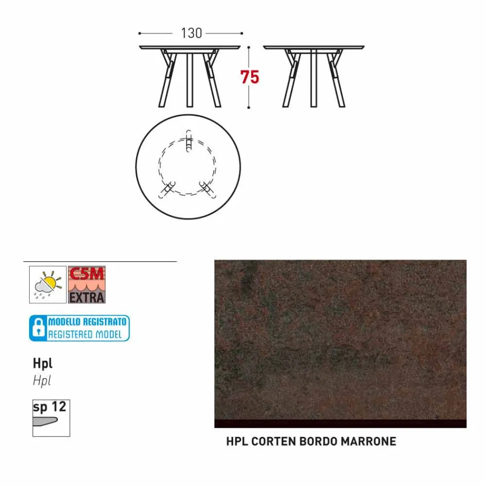 Varaschin Enlaces Mesa redonda diseño moderno jardín, H 75 cm viadurini