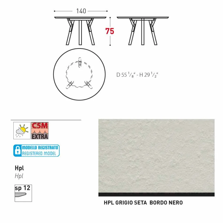 Varaschin Enlaces Mesa redonda diseño moderno jardín, H 75 cm viadurini