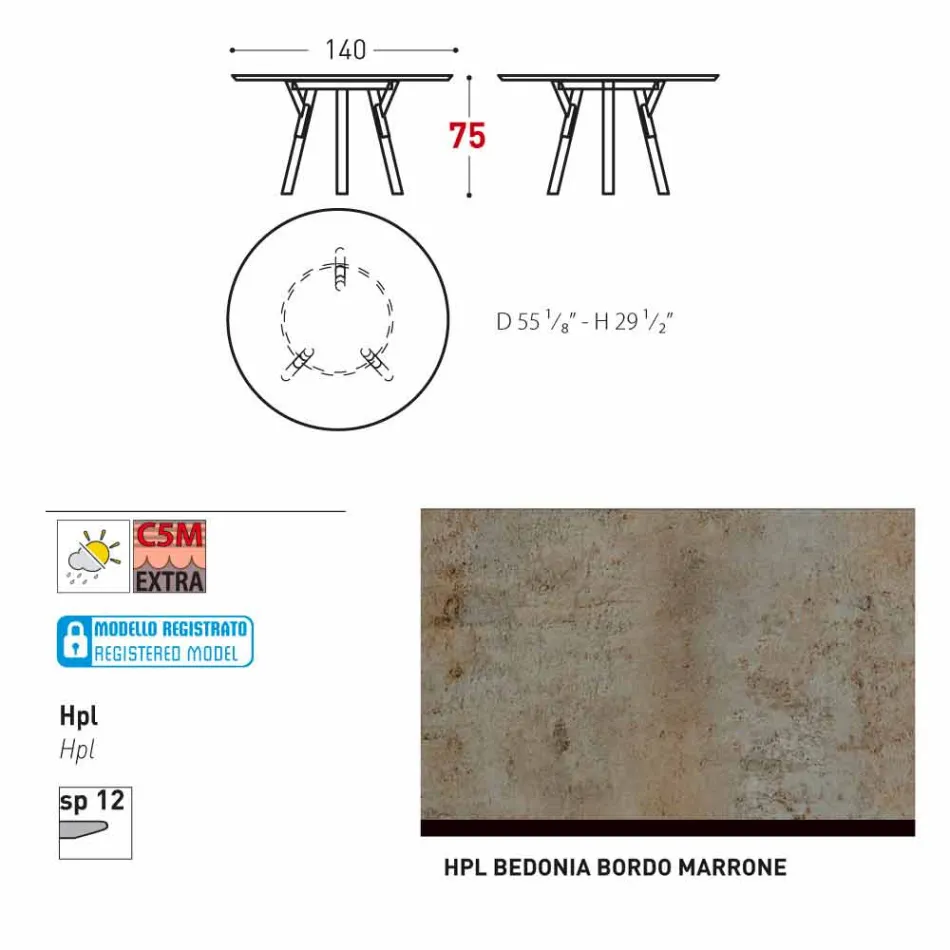Varaschin Enlaces Mesa redonda diseño moderno jardín, H 75 cm viadurini