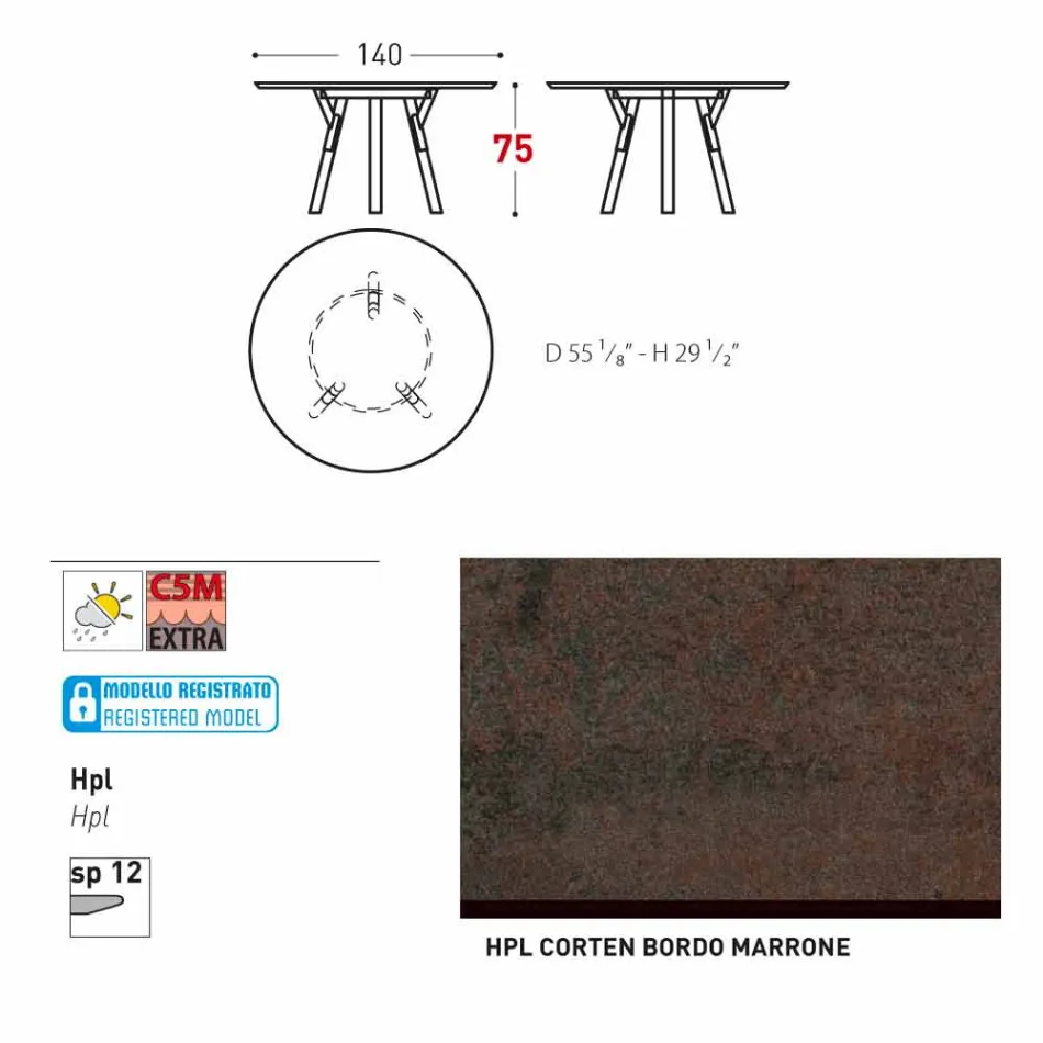 Varaschin Enlaces Mesa redonda diseño moderno jardín, H 75 cm viadurini