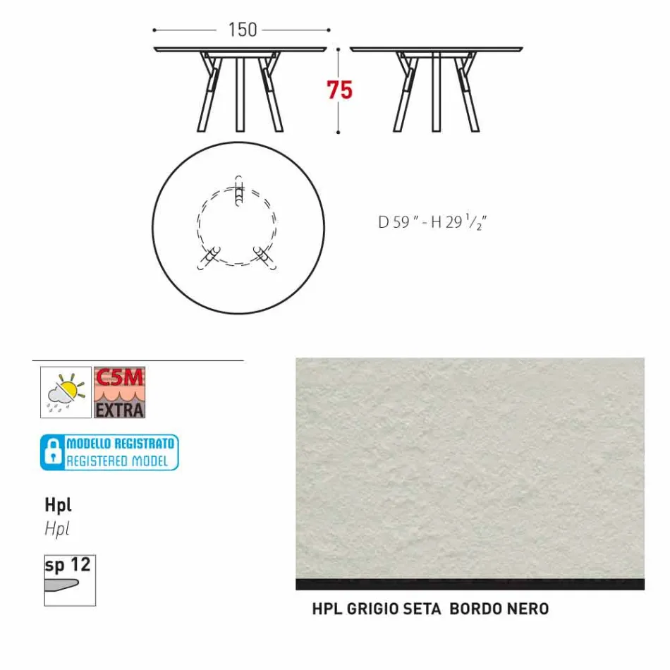Varaschin Enlaces Mesa redonda diseño moderno jardín, H 75 cm viadurini