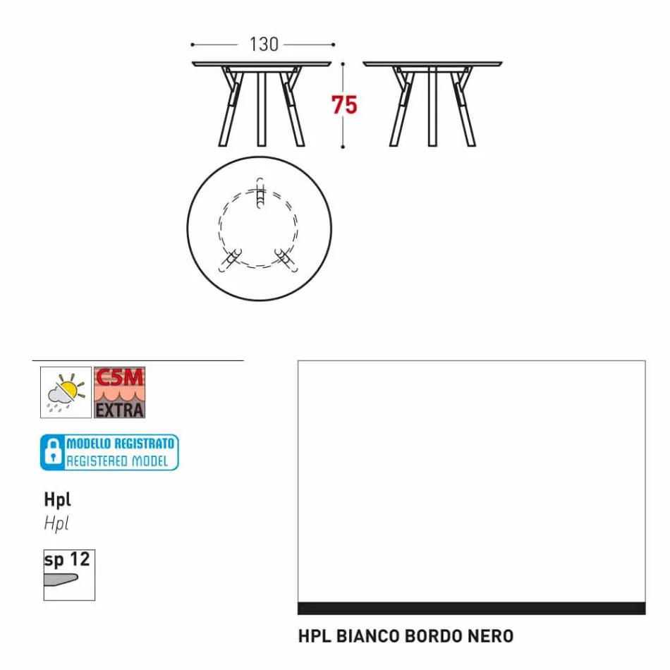Varaschin Enlaces Mesa redonda diseño moderno jardín, H 75 cm viadurini