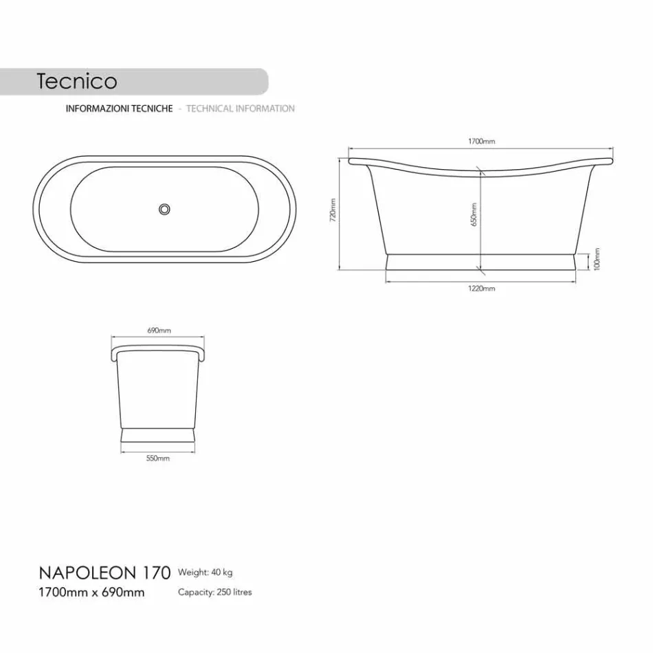 Bañera independiente baño de cobre acabado en níquel Julia viadurini