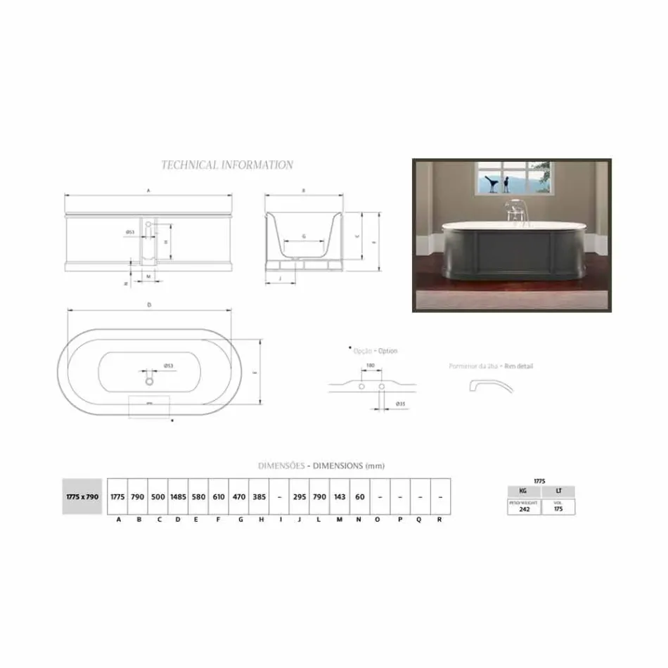Bañera de hierro fundido esmaltado y pintado Ashley viadurini