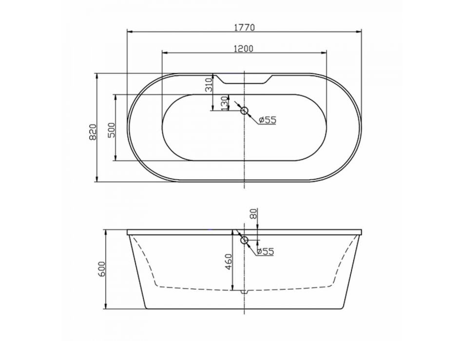 Baño independiente acrílico blanco 1770x820 mm de junio de diseño moderno