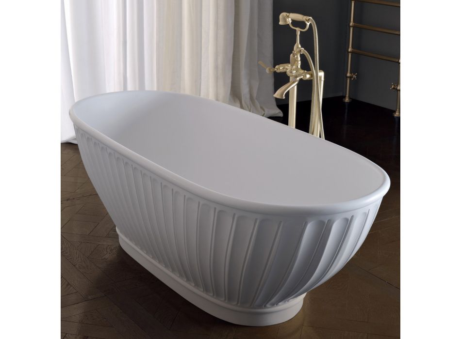 Bañera de superficie sólida con exterior blanco mate Made in Italy - Ross viadurini