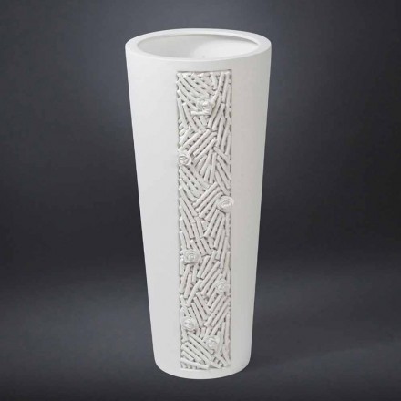 Jarrón alto para interior de cerámica blanca con decoración Made in Italy - Calisto viadurini