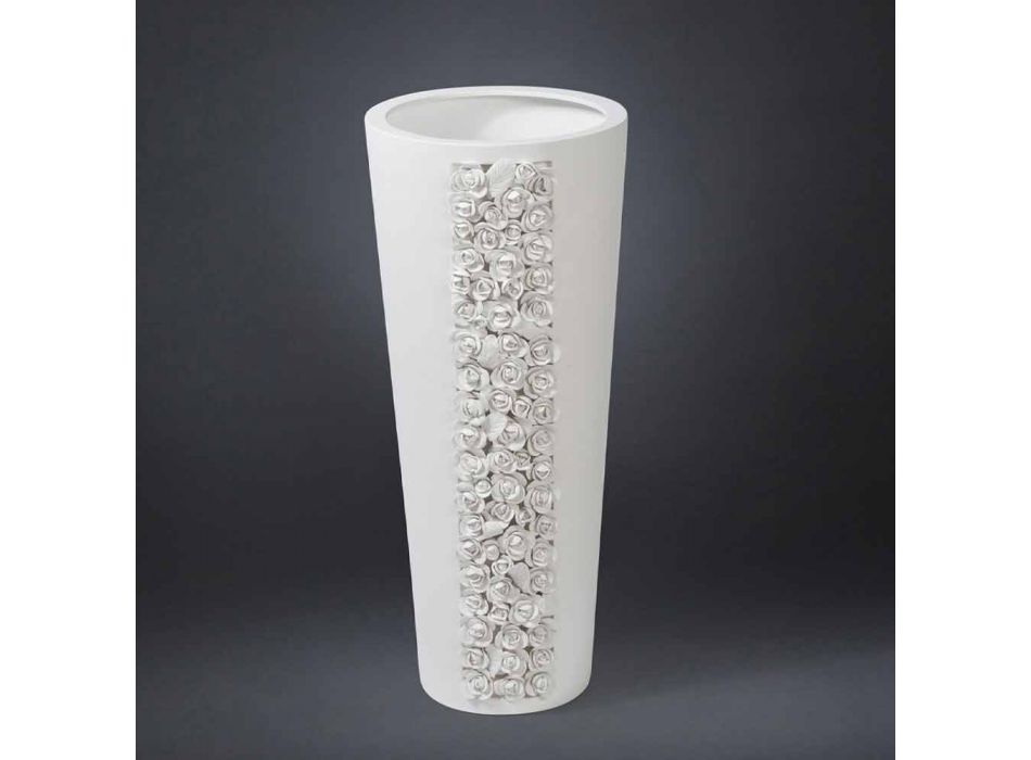 Jarrón alto de cerámica blanca con decoración hecha a mano en Italia - Calisto viadurini