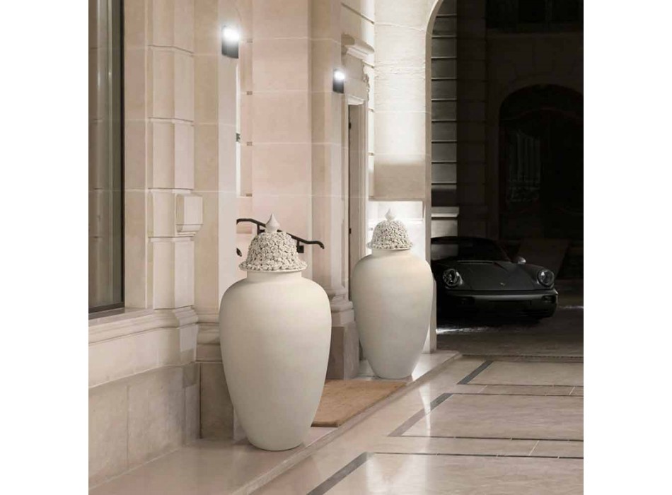 Jarrón alto de cerámica blanca con punta decorada hecho a mano en Italia - Verio viadurini