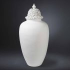 Jarrón alto de cerámica blanca con punta decorada hecho a mano en Italia - Verio viadurini