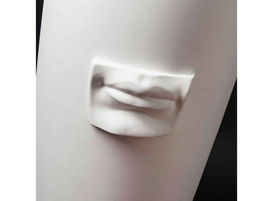Jarrón alto de cerámica blanca hecho a mano con decoración Made in Italy - Capuano viadurini