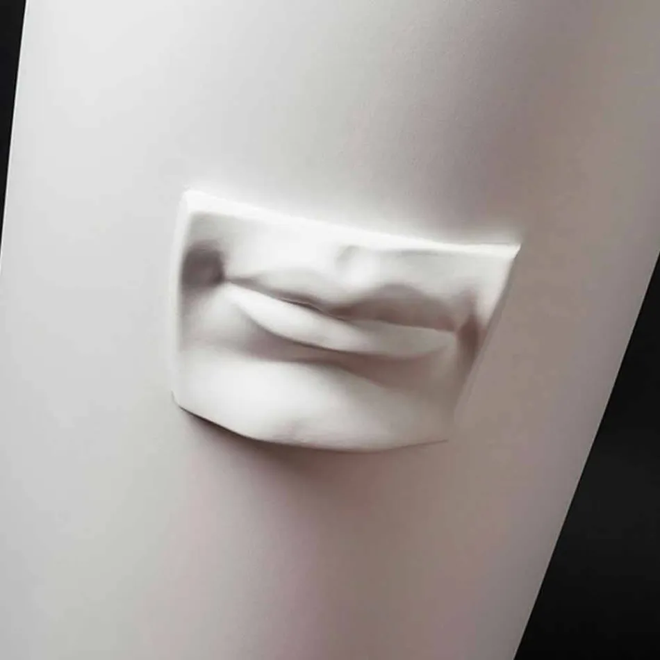 Jarrón alto de cerámica blanca hecho a mano con decoración Made in Italy - Capuano viadurini