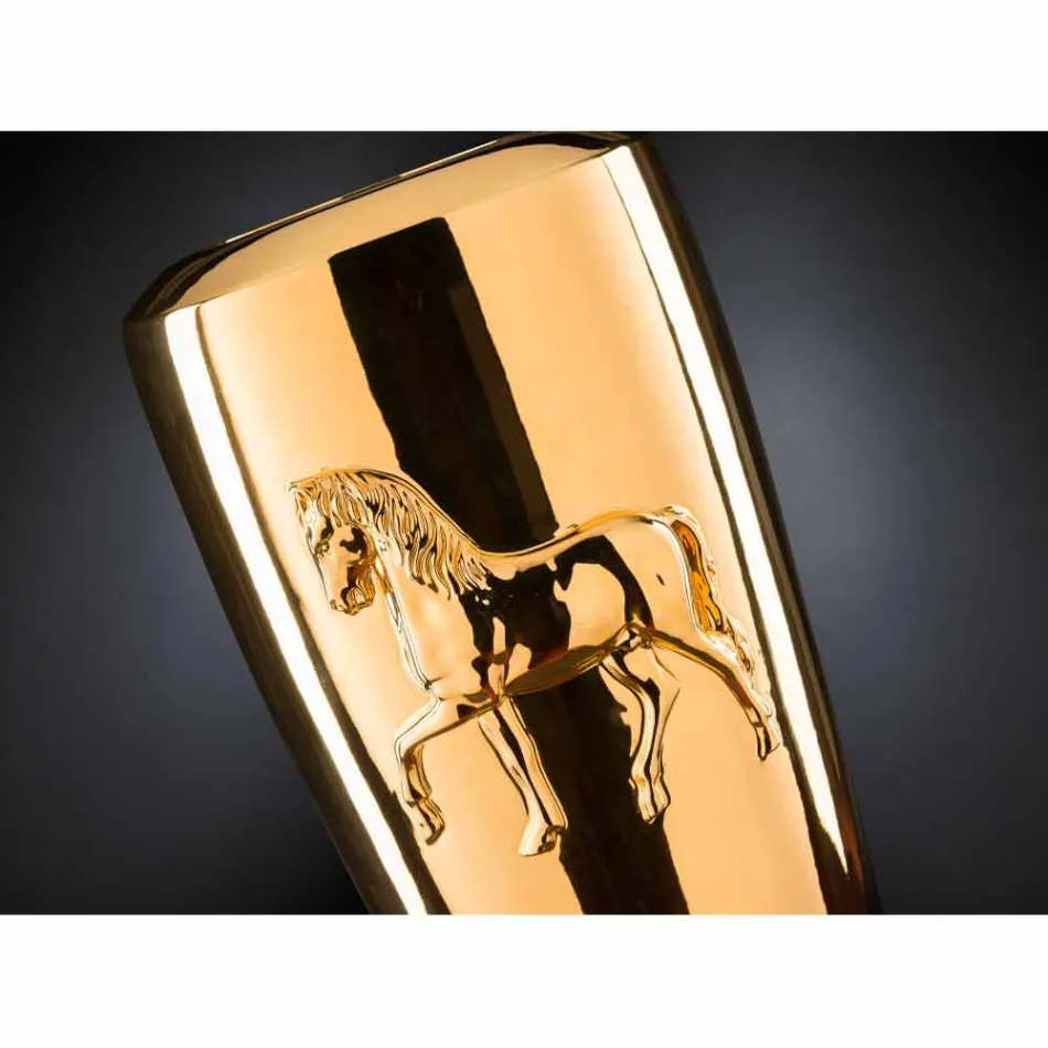 Jarrón alto de interior de cerámica con acabado dorado hecho a mano en Italia - Jacky viadurini