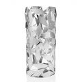 Jarrón cilíndrico de vidrio y metal plateado con lujosas decoraciones geométricas - Torresi
