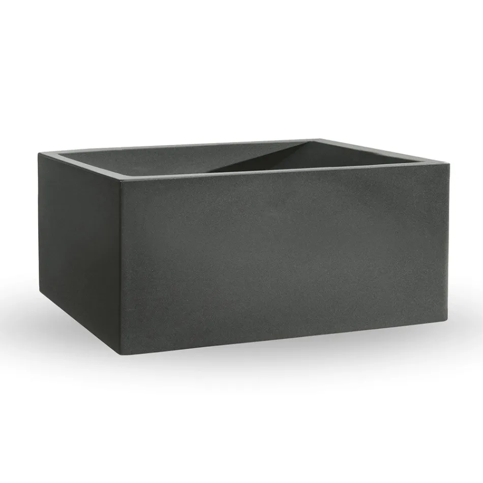 Florero Exterior Rectangular De Polietileno De Colores Made in Italy - Gris viadurini