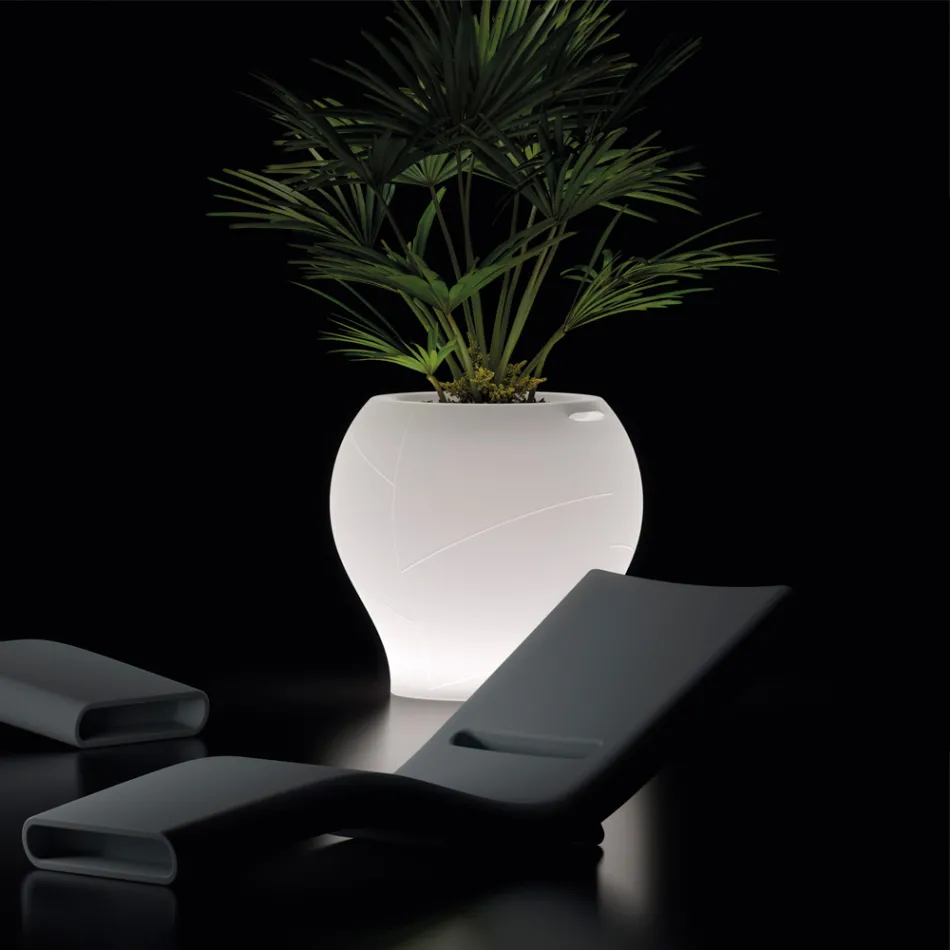 Jarrón luminoso para jardín en polietileno blanco, fabricado en Italia - Loto viadurini