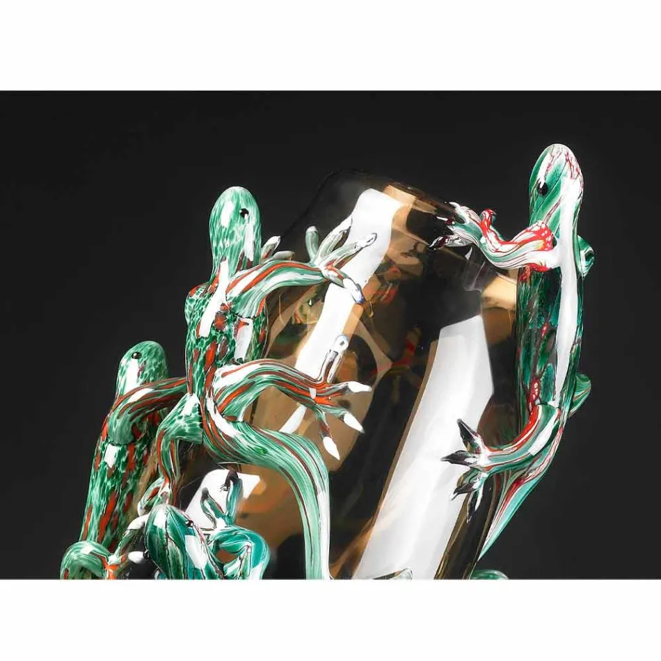 Jarrón de interior hecho a mano en vidrio coloreado con geckos Made in Italy - Geco viadurini