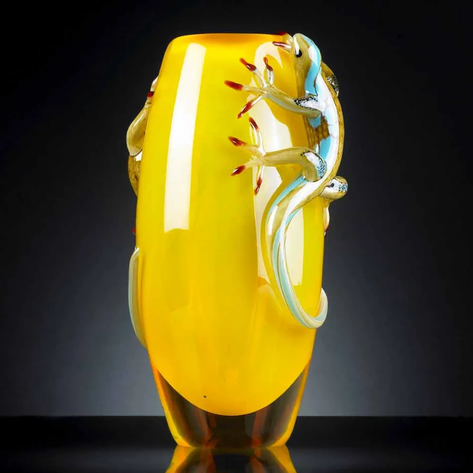 Jarrón de interior con vitrales con geckos hecho a mano en Italia - Geco viadurini
