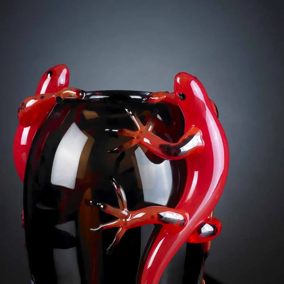 Jarrón de interior con vitrales con geckos hecho a mano en Italia - Geco viadurini