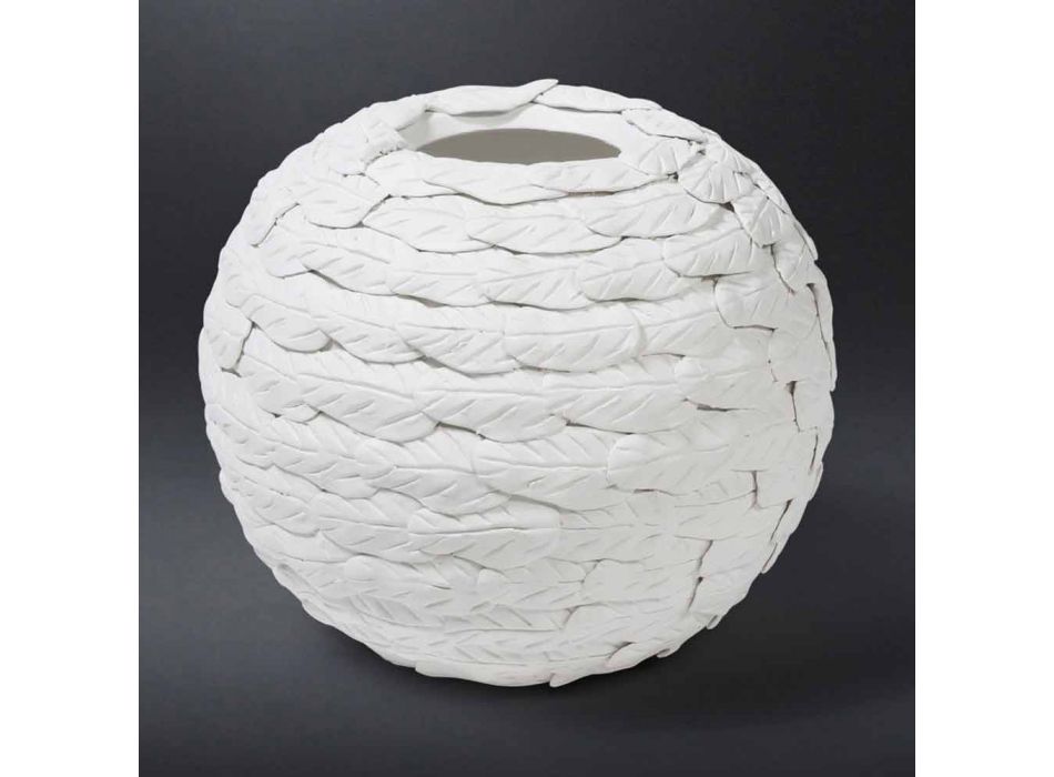 Jarrón Esfera Decorativo de Cerámica Blanca Decorada Made in Italy - Herculano viadurini