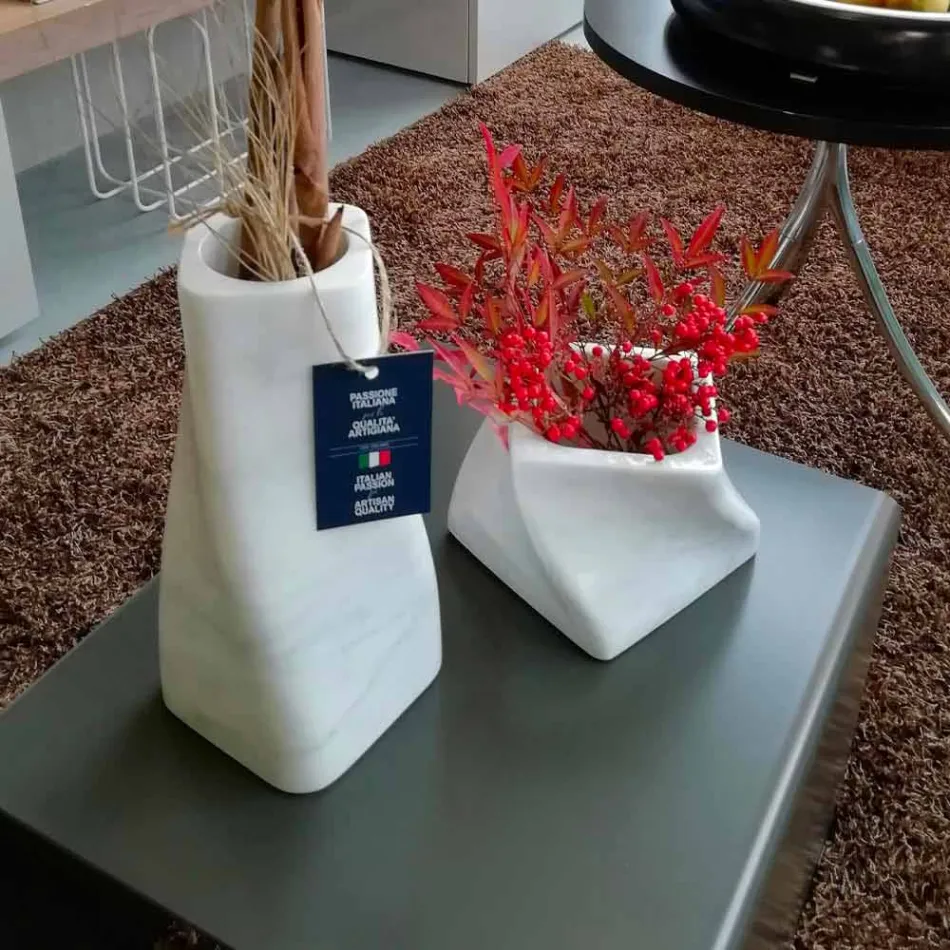 Jarrón de diseño decorativo en mármol Bardiglio o Carrara Made in Italy - Prisma viadurini