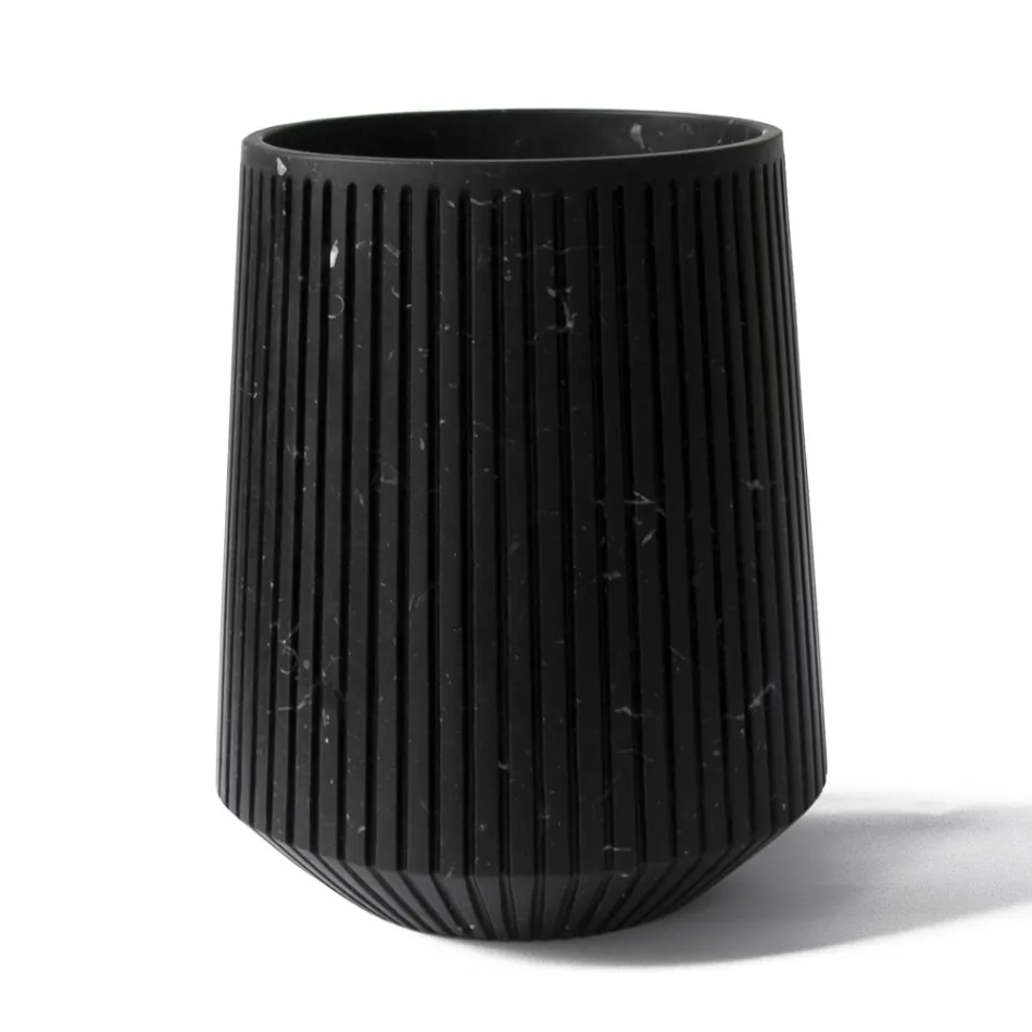 Jarrón decorativo en mármol blanco de Carrara o diseño Portoro con rayas - Cairo viadurini