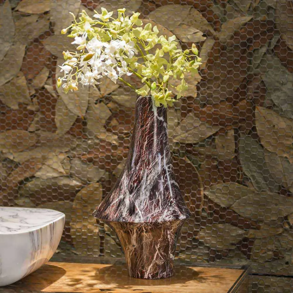 Jarrón decorativo de mármol rojo con vetas blancas Made in Italy - Original viadurini