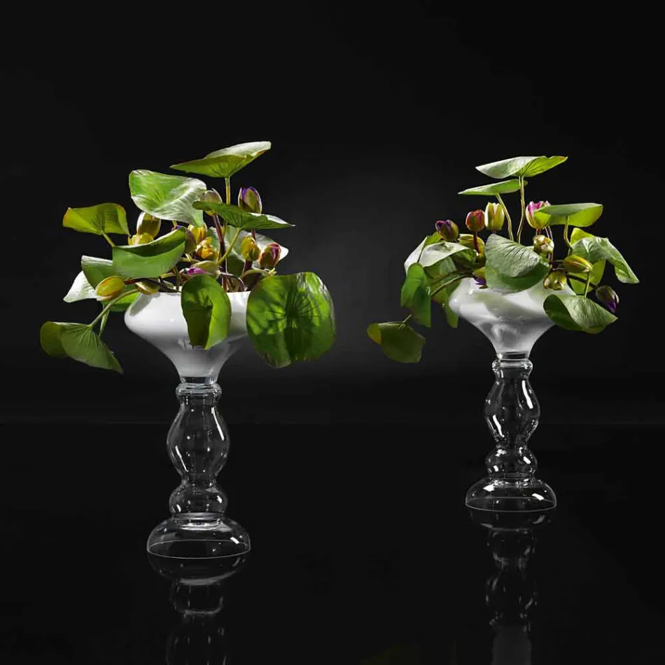 Jarrón decorativo moderno en vidrio blanco y transparente Made in Italy - Vulcano viadurini