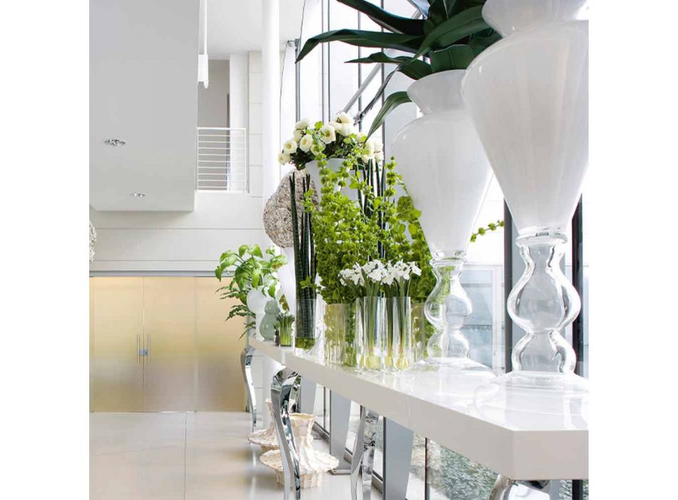 Jarrón decorativo moderno en vidrio transparente y blanco Made in Italy - Romántico viadurini