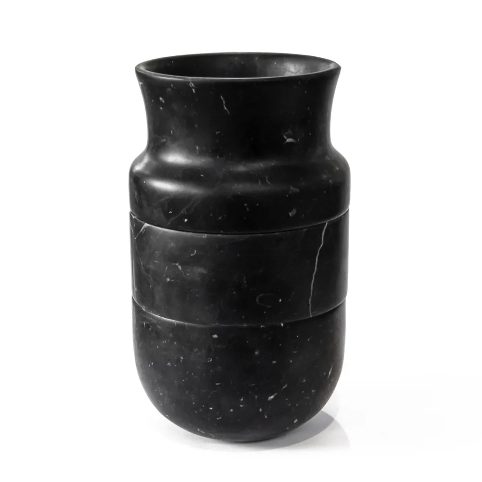 Decoración de jarrón en mármol blanco de Carrara y diseño de marquinia negra - Calar viadurini