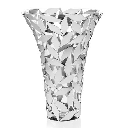 Jarrón de lujo elegante en vidrio y decoraciones geométricas de metal plateado - Torresi viadurini