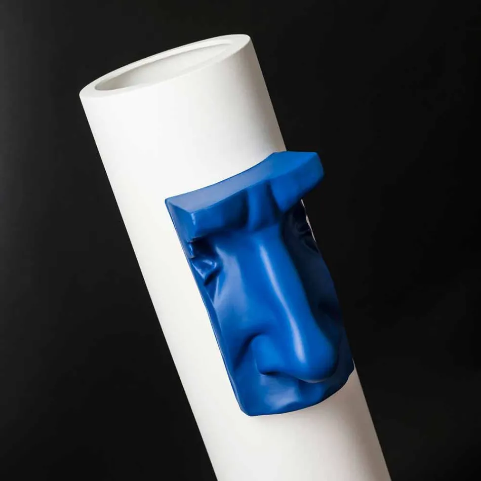 Jarrón de cerámica blanca con inserto de color hecho a mano en Italia - Monte viadurini