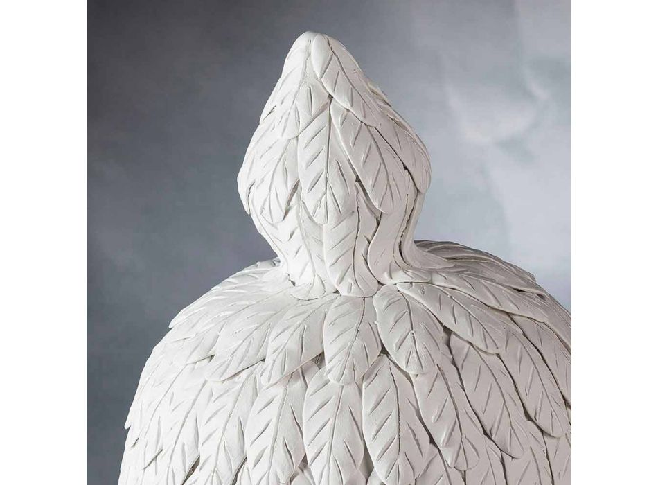 Jarrón de Cerámica Blanca de Diseño con Decoración Hecho a Mano en Italia - Verio viadurini