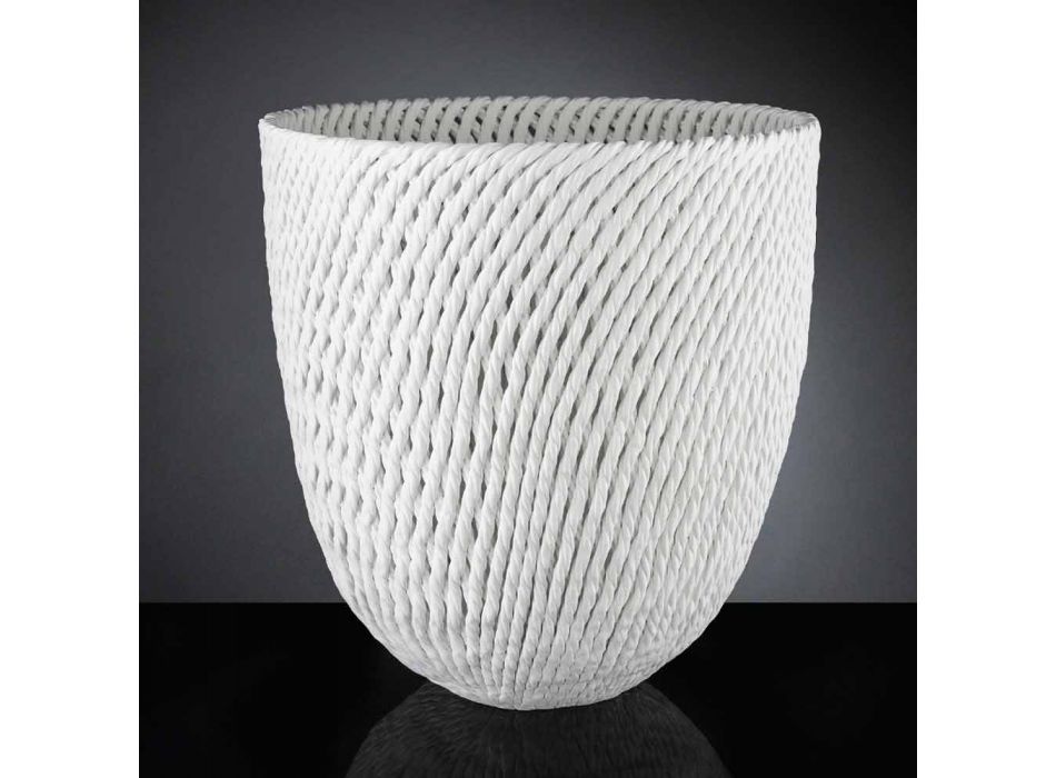 Jarrón de cerámica hecho a mano con trama tejida Made in Italy - Napoleón viadurini