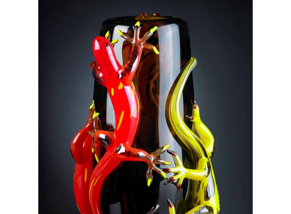 Jarrón de vidrio coloreado con Geckos hecho a mano en Italia - Geco viadurini