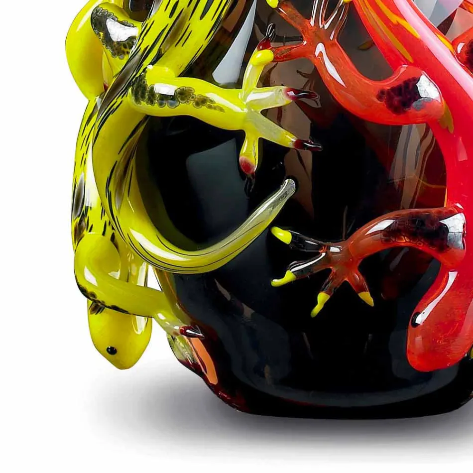 Jarrón de vidrio coloreado con Geckos hecho a mano en Italia - Geco viadurini