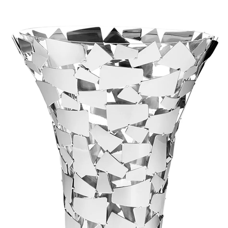 Jarrón de vidrio y metal plateado con decoración geométrica de lujo - Chirico viadurini