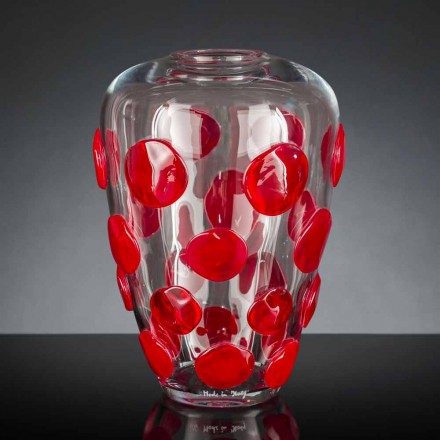 Jarrón de cristal soplado de Murano transparente y rojo Made in Italy - Cenzo viadurini