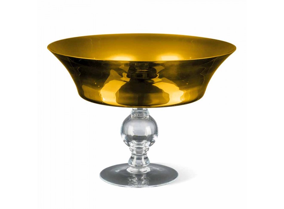 Jarrón ornamental en oro y vidrio soplado transparente Made in Italy - Delfino viadurini