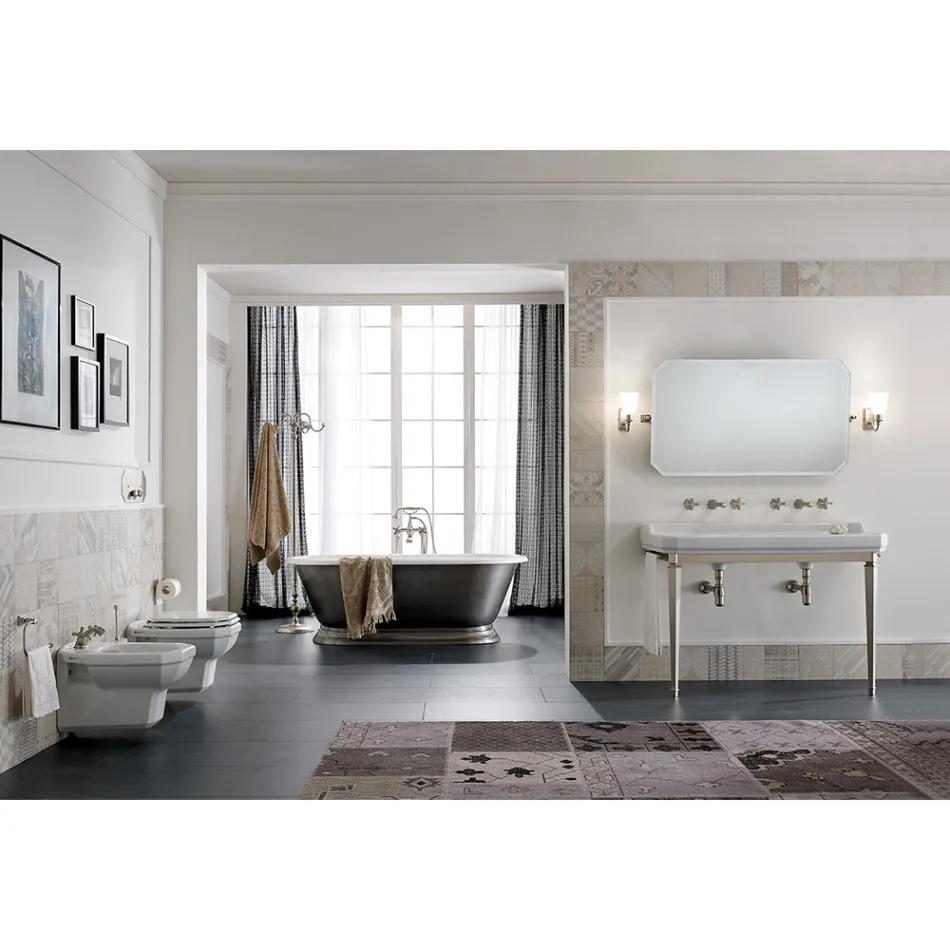 Florero colgante de cerámica blanca en estilo clásico, hecho en Italia - Nausica viadurini