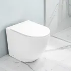 Inodoro ciclónico Aralia de cerámica blanca, montado en el suelo, con asiento de cierre suave. viadurini