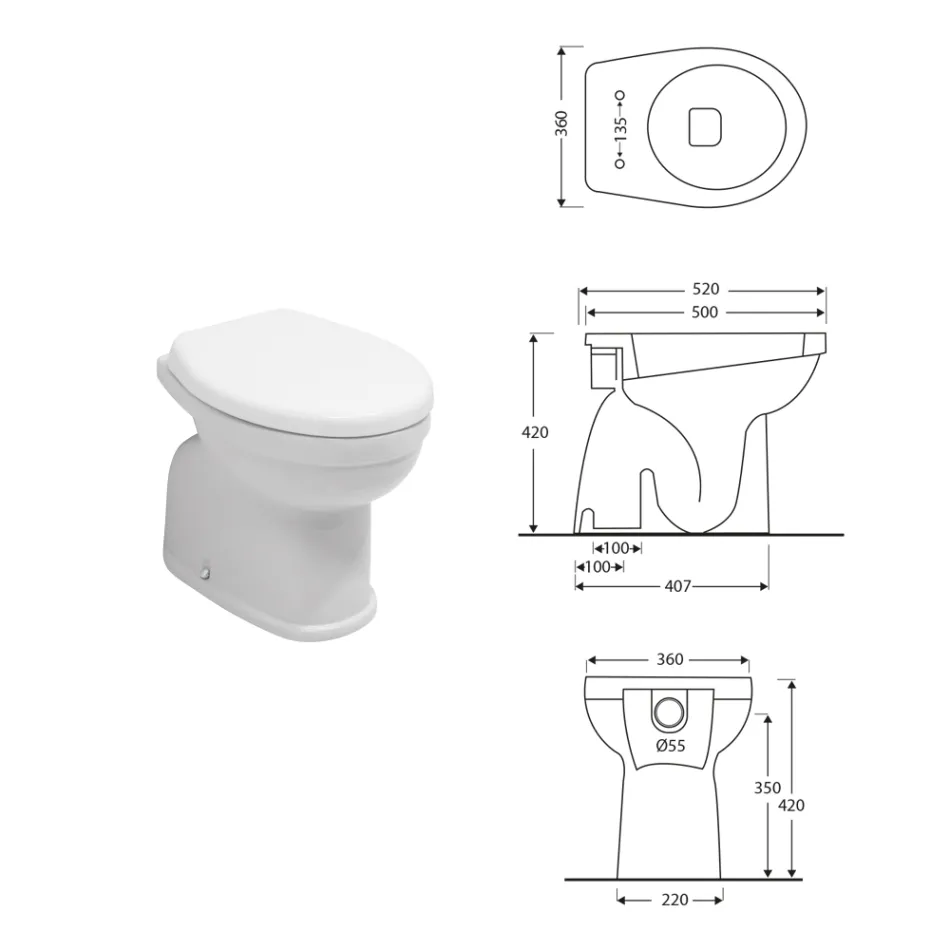 Inodoro cerámico de pie con asiento de poliéster y diseño moderno - Sílice viadurini