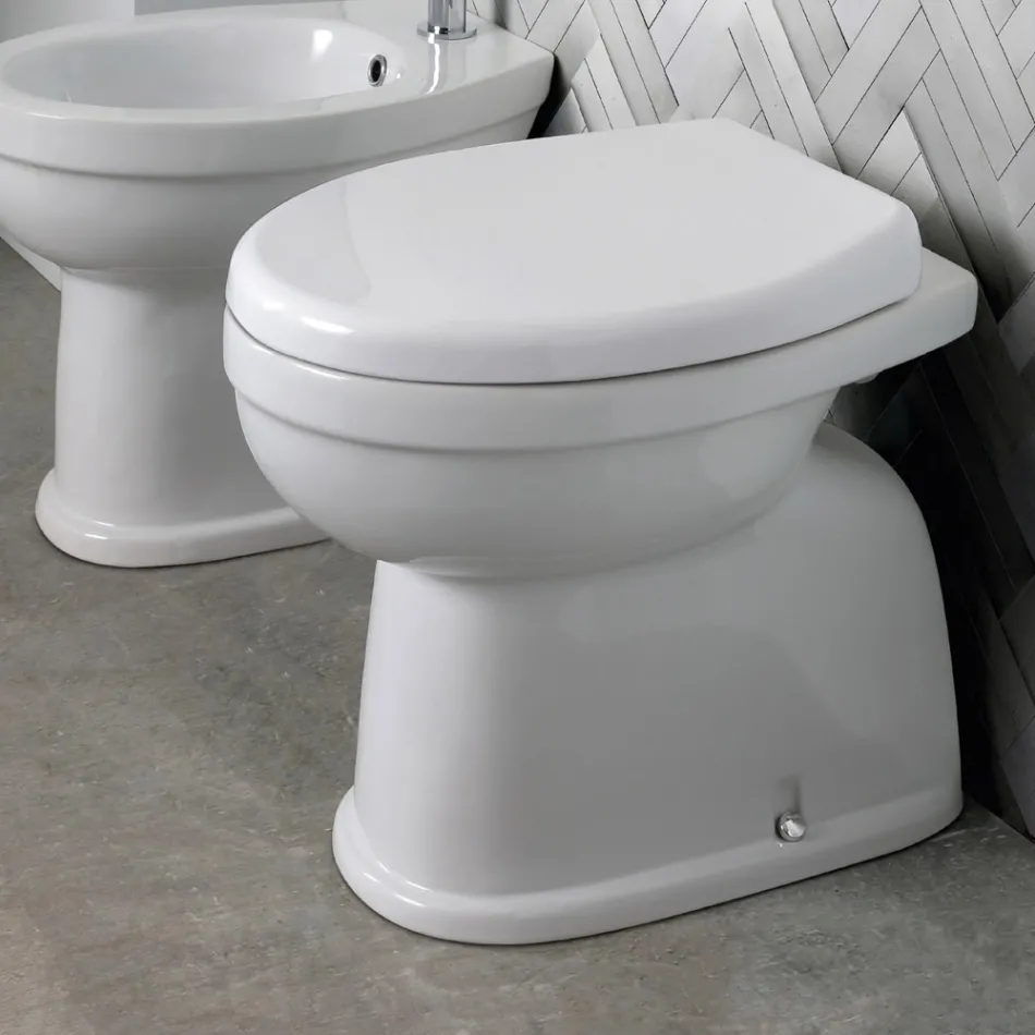Inodoro cerámico de pie con asiento de poliéster y diseño moderno - Sílice viadurini