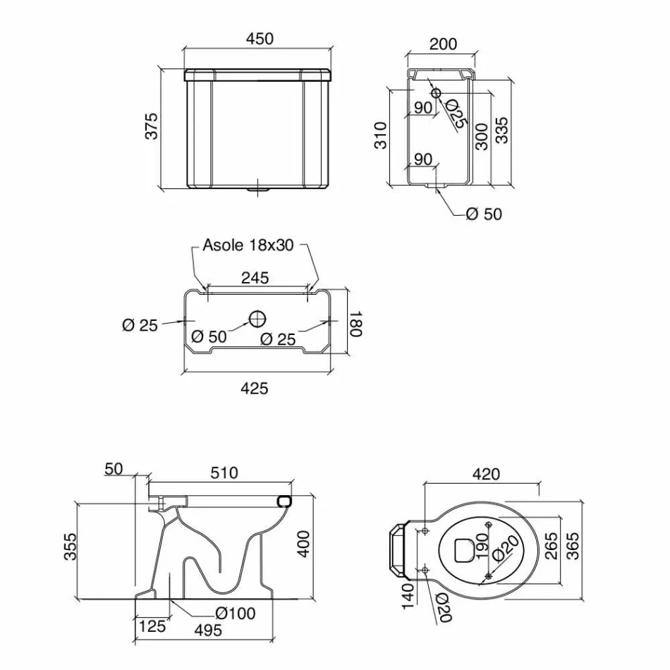 Florero de piso de cerámica con cassette Made in Italy - Marwa viadurini