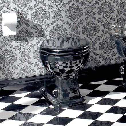Wc Florero de piso clásico en cerámica negra con asiento, hecho en Italia - Marwa viadurini