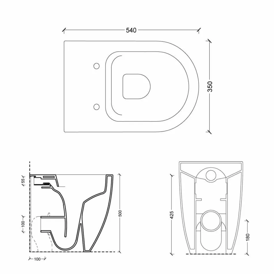 Inodoro de cerámica blanca de diseño moderno Shine Square H50 Rimless viadurini