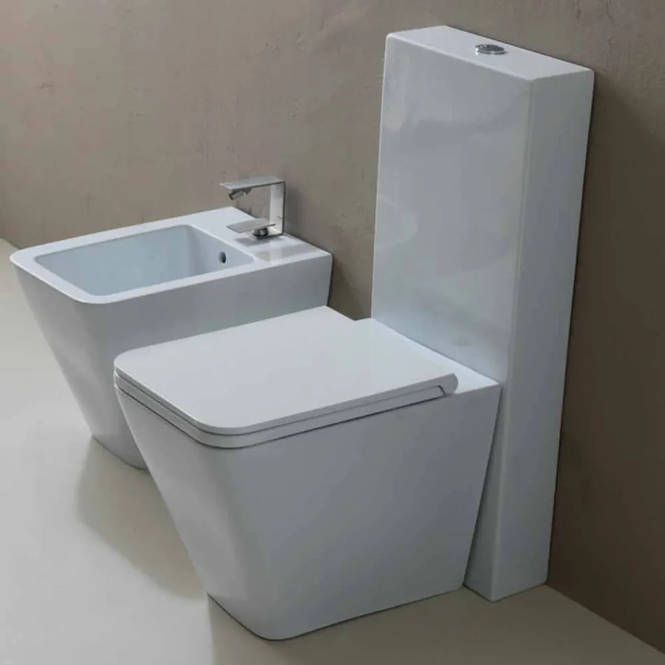 Diseño moderno blanco cerámica WC Sun Square, hecho en Italia viadurini
